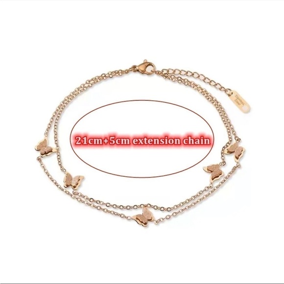 NEW Gold Plated Chain Double Butterfly Anklet Ankle Bracelet - Picture 4 of 9